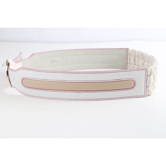 White Leather Elastic Waist Belt Size L Stretch High Waist Cinch Accessory Chic main image 8